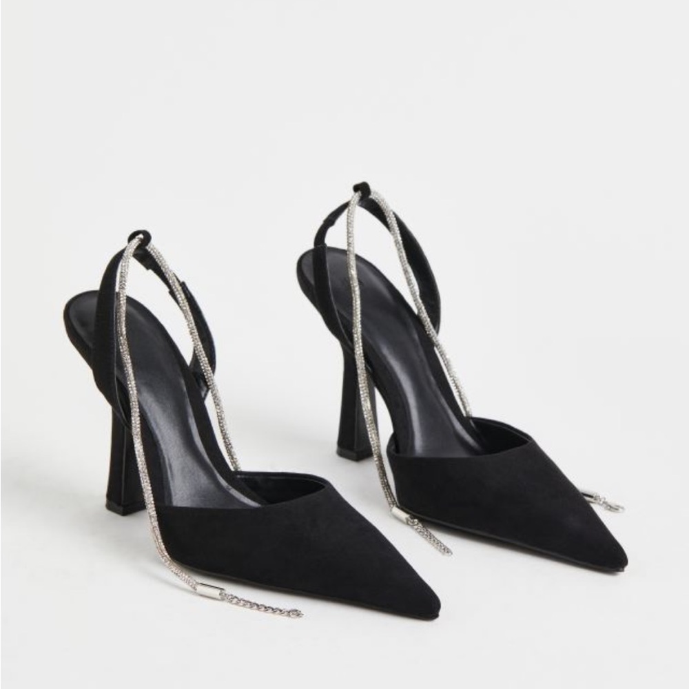 Pointed Toe Pump with Rhinestone Strap